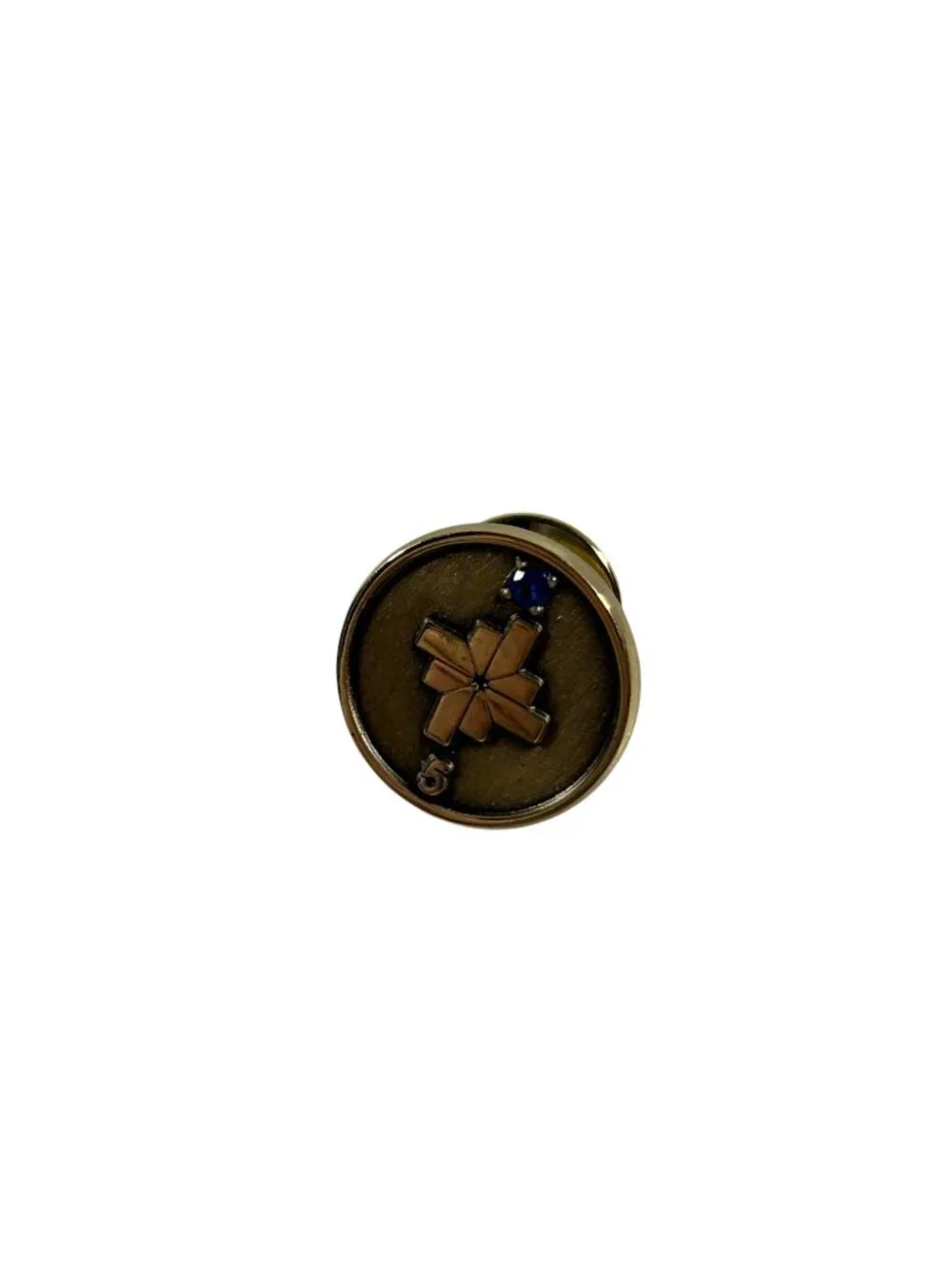 5 Year Service Award Lapel Pin Gold Tone Blue Rhinestone Employee Pin